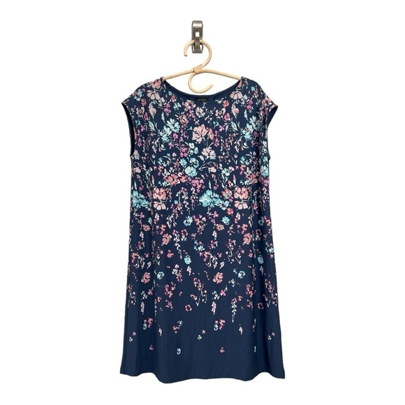 J.Jill Wearever Indigo Blue Cascade Floral Drapey Jersey Popover Dress Botanical - Picture 10 of 16